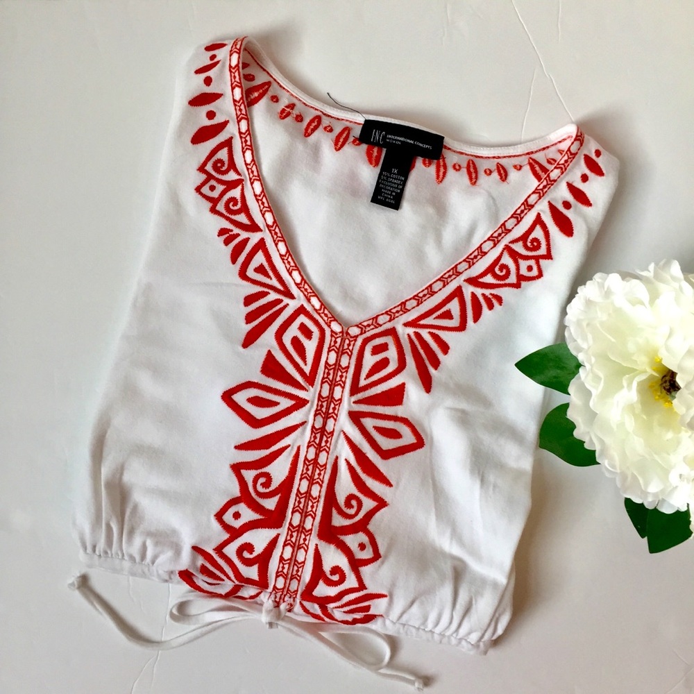 INC TOP SUMMER BEACH POOL WHITE ORANGE 1X